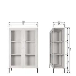Clearance Hellgraue Vitrine aus Kiefer - 2-türig - Luvega Highboards|Vitrinen