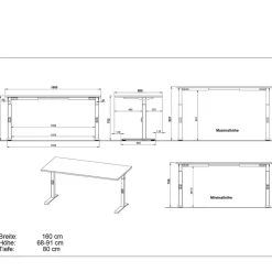 New Höhenverstellbarer Office-Tisch in Hellgrau - Clemeta Tische