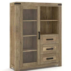 Best Highboard in Eiche Dunkel mit Glaseinsatz - Hilary Highboards