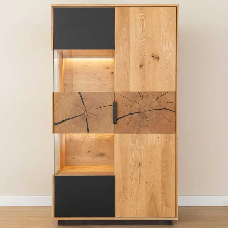 Sale Highboard Vitrine aus Eiche und Glas - Masicuri Highboards|Vitrinen