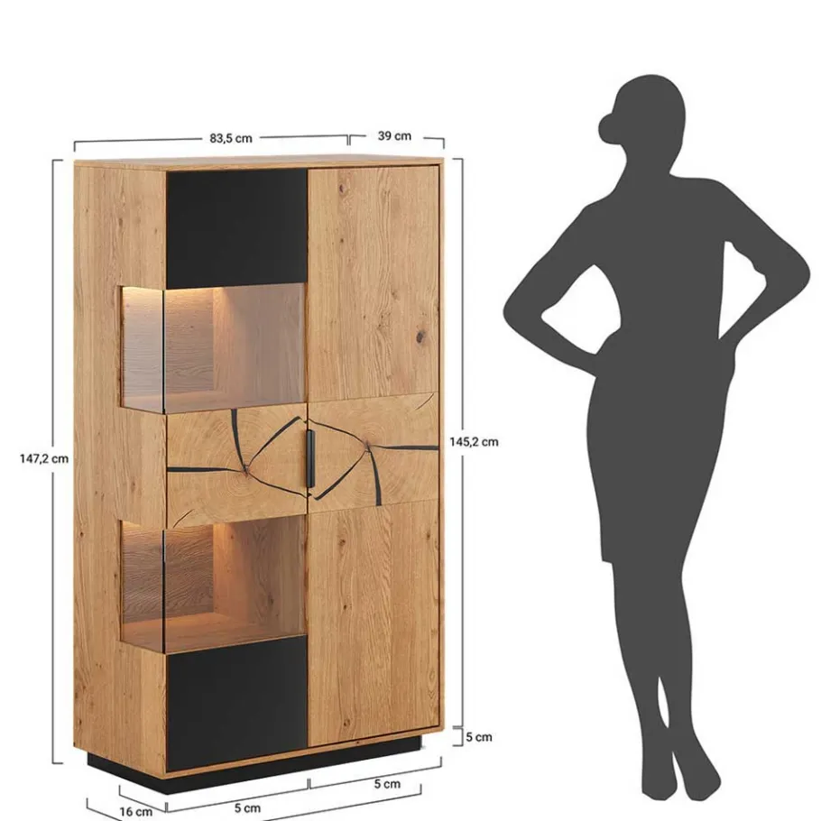 Sale Highboard Vitrine aus Eiche und Glas - Masicuri Highboards|Vitrinen
