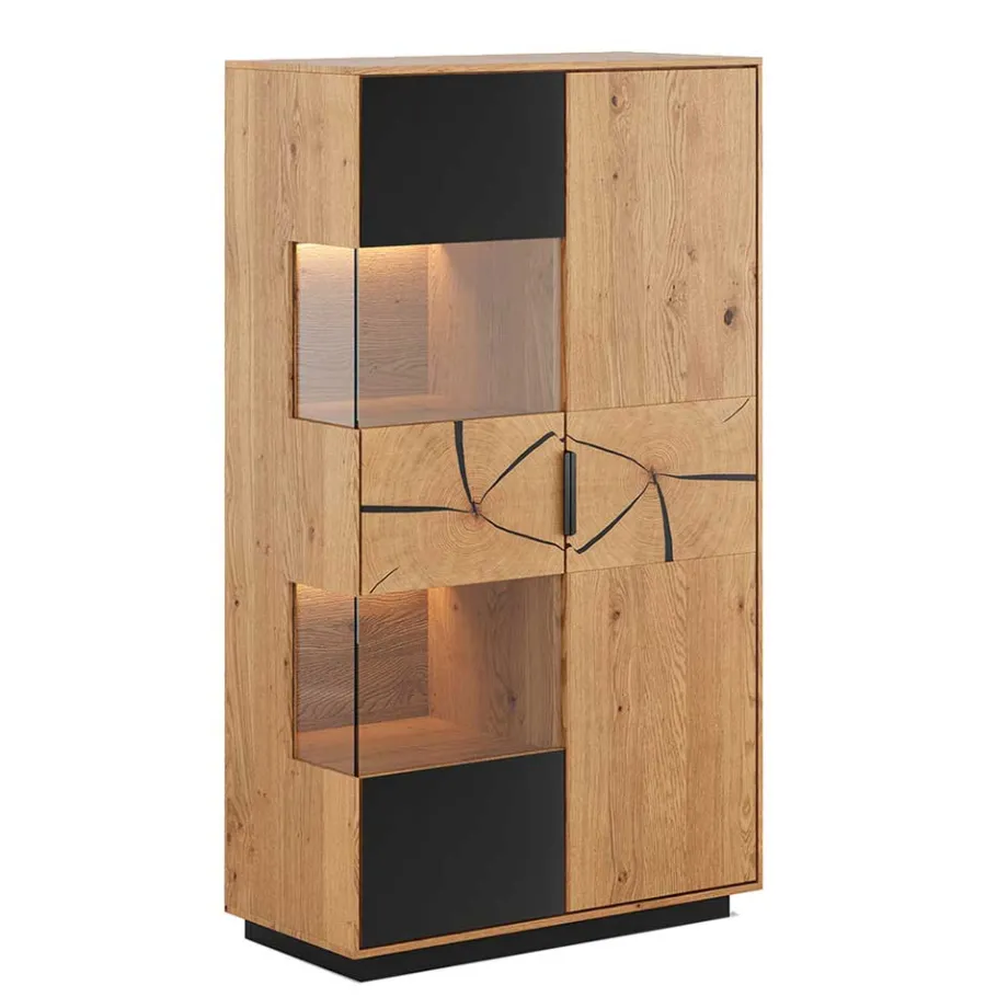 Sale Highboard Vitrine aus Eiche und Glas - Masicuri Highboards|Vitrinen