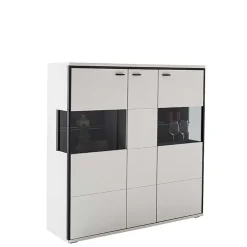 Sale Highboard Vitrine in Weiß mit Schwarzgrau - Loazin Highboards|Vitrinen