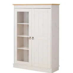 Sale Highboard Vitrine in Weiß und Kiefer Honig - Zentra Highboards|Vitrinen