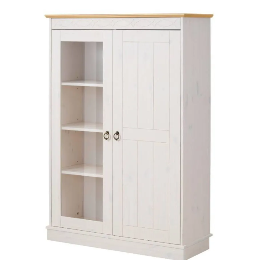 Sale Highboard Vitrine in Weiß und Kiefer Honig - Zentra Highboards|Vitrinen