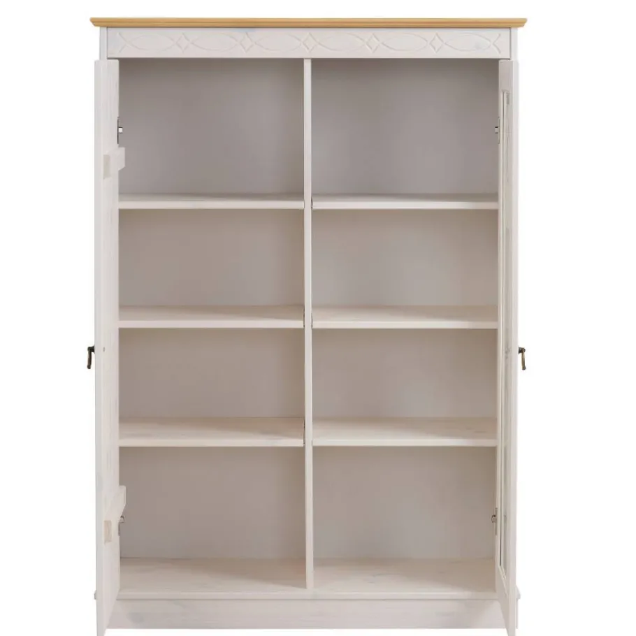 Sale Highboard Vitrine in Weiß und Kiefer Honig - Zentra Highboards|Vitrinen