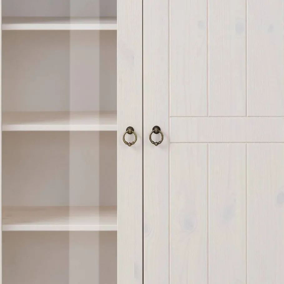 Sale Highboard Vitrine in Weiß und Kiefer Honig - Zentra Highboards|Vitrinen