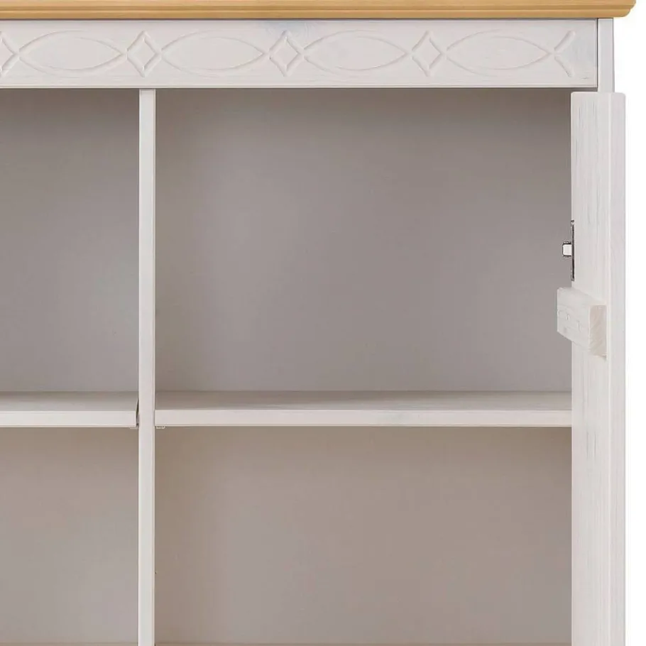 Sale Highboard Vitrine in Weiß und Kiefer Honig - Zentra Highboards|Vitrinen