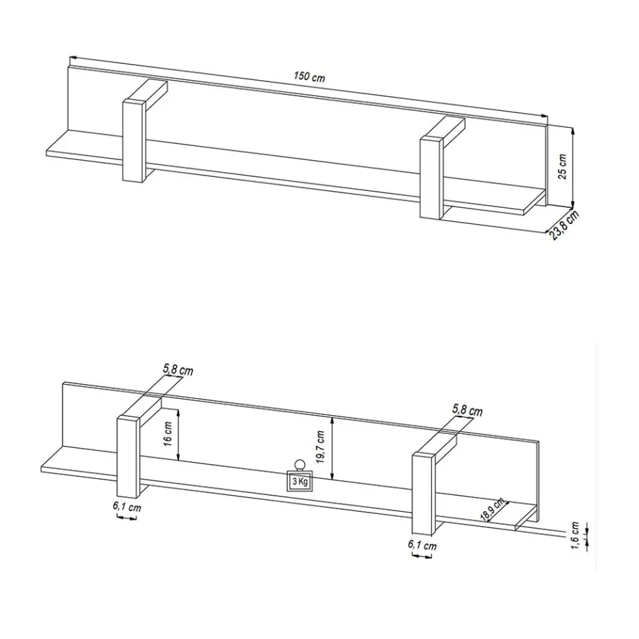 Best Hängeregal in Schwarz - 180 cm - Dudleys Regale