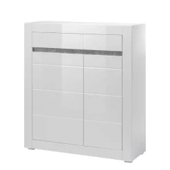 Clearance Hochglanz Highboard in Weiß Mextra mit Absetzung in Beton Optik Highboards