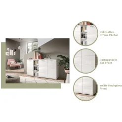 Sale Hochglanz Kommode in Weiß mit drei Türen - Rugova Sideboards