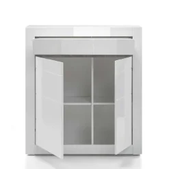 Outlet Hochglanz TV Anbauwand in Weiß Mextra mit Beton Dekor (vierteilig) Wohnwände