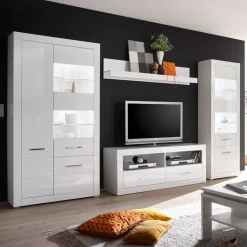 Online Hochglanz TV Anbauwand in Weiß Yulis optional mit LED (vierteilig) Wohnwände