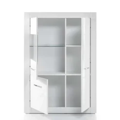 Clearance Hochglanz Vitrine in Weiß 3-türig Yulis mit Glaseinsatz Highboards|Vitrinen