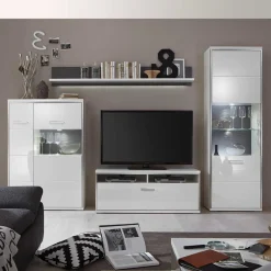 New Hochglanz Wohnwand Tacroma in Weiß (vierteilig) Wohnwände