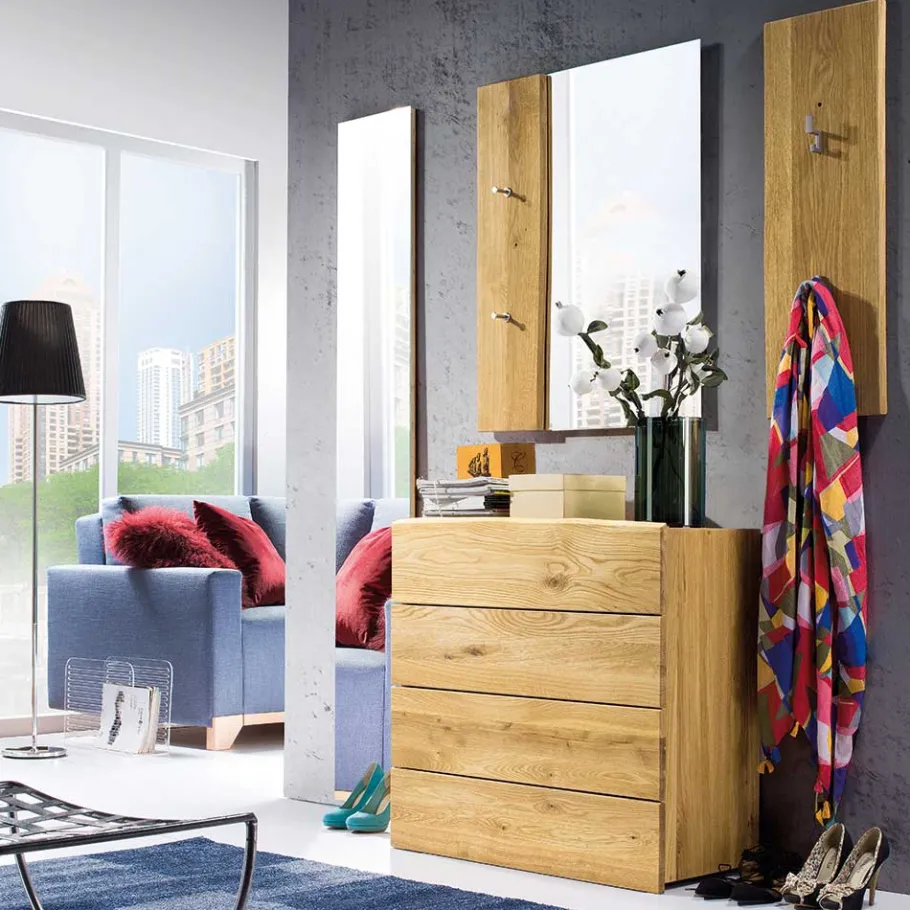 Clearance Holz Garderoben Set aus Eiche - Avidora (vierteilig) Garderoben