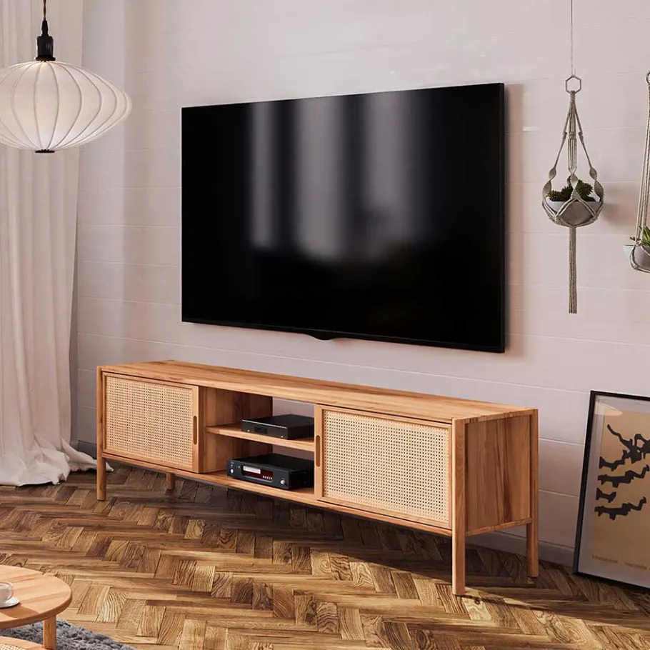 Best Holz TV Board mit Wiener Geflecht Türen - Indrya Tv & Hifi-Möbel|Lowboards