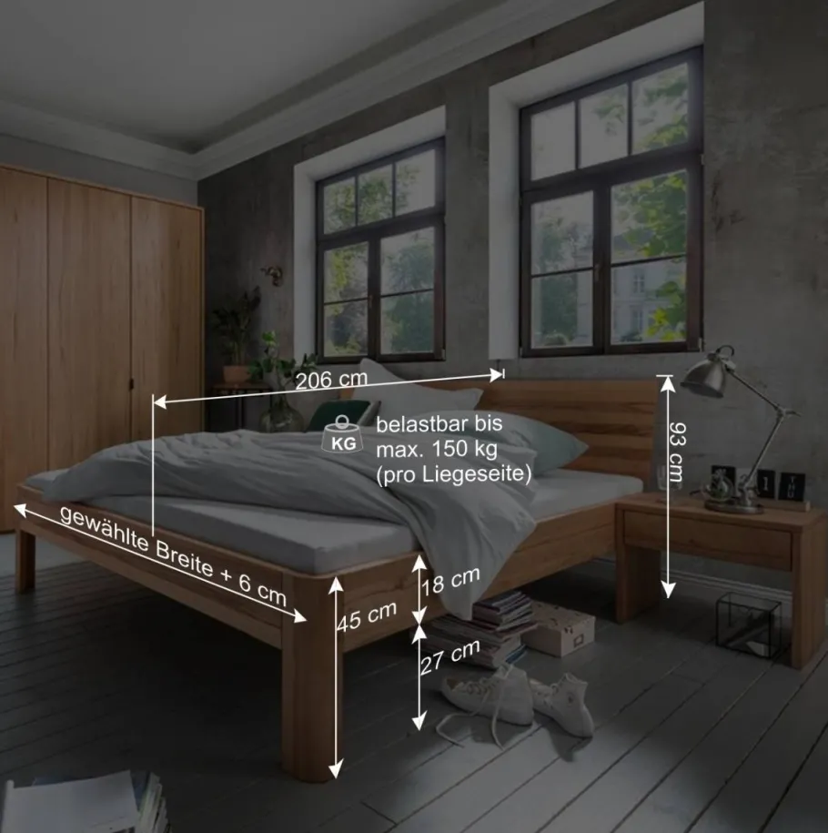 Best Holzbett mit Kopfteil aus Kernbuche - Izmaldon Betten