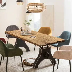 Industrial Esstisch mit Teak Altholzplatte - Banyo Tische