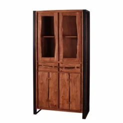 Best Industry Vitrinenschrank Smantana aus Holz Akazie Cognac Vitrinen|Schränke