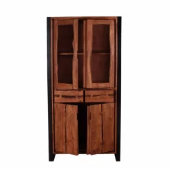 Best Industry Vitrinenschrank Smantana aus Holz Akazie Cognac Vitrinen|Schränke
