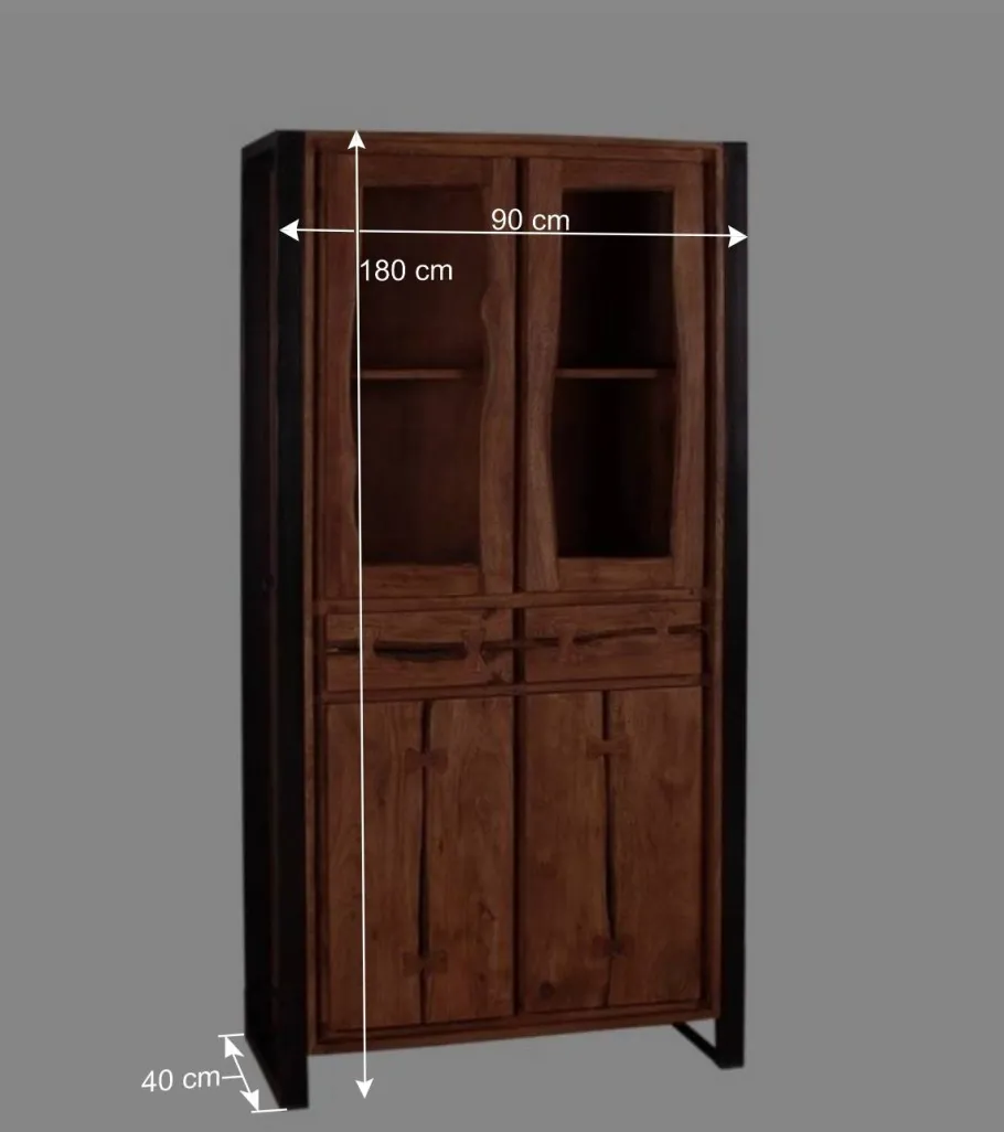 Best Industry Vitrinenschrank Smantana aus Holz Akazie Cognac Vitrinen|Schränke