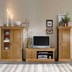 Sale Kiefer Wohnwand Piatra teilmassiv gelaugt und geölt (dreiteilig) Wohnwände