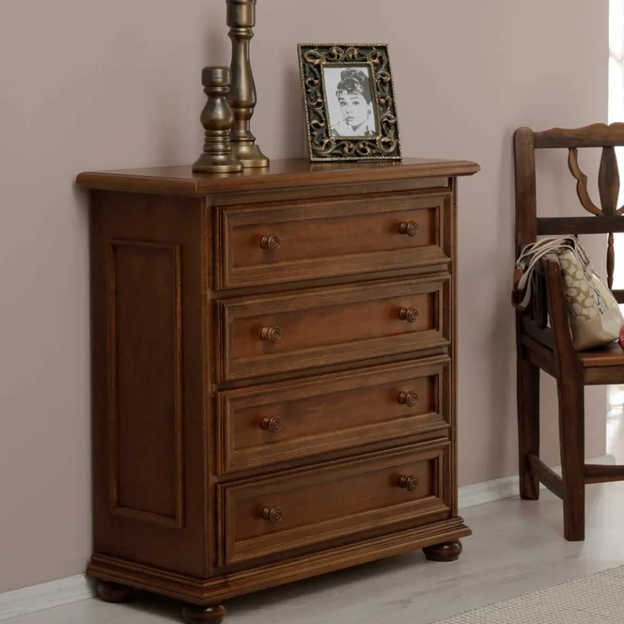 Sale Klassisch gestaltete Hochkommode in Walnussfarben - Manicos Kommoden