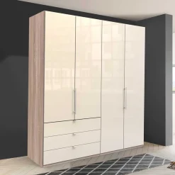 Best Kleiderschrank 200cm breit in Creme Glas - Rativian Kleiderschränke|Schränke