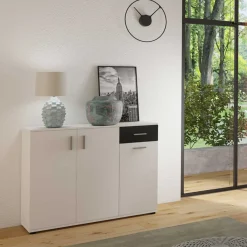 Best Kombi-Kommode in Weiß mit Schwarz - Massa Kommoden