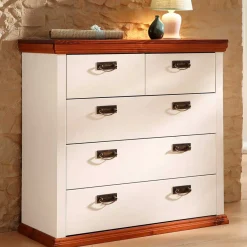 Sale Kommode mit 5 Schubladen in Weiß & Kirschbaum - Vendirai Kommoden