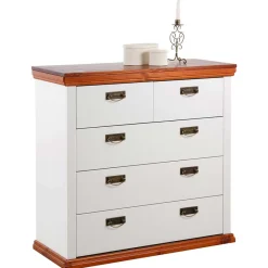 Sale Kommode mit 5 Schubladen in Weiß & Kirschbaum - Vendirai Kommoden