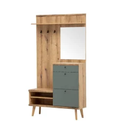 Clearance Kompakt-Garderobe in Eiche Optik und Graugrün - Oliva Garderoben