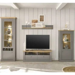 Discount Landhaus Anbauwand in Lichtgrau & Eiche - Buleta (vierteilig) Wohnwände