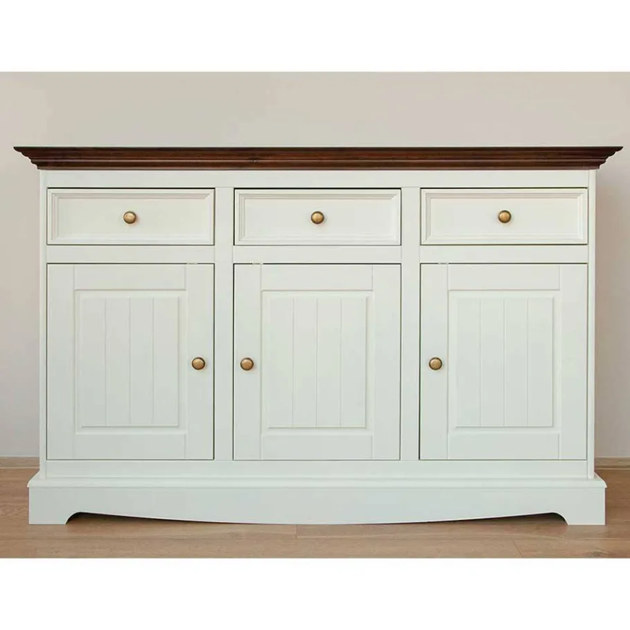 Best Landhaus Kombikommode in Weiß und Nussbaum - Manipur Sideboards