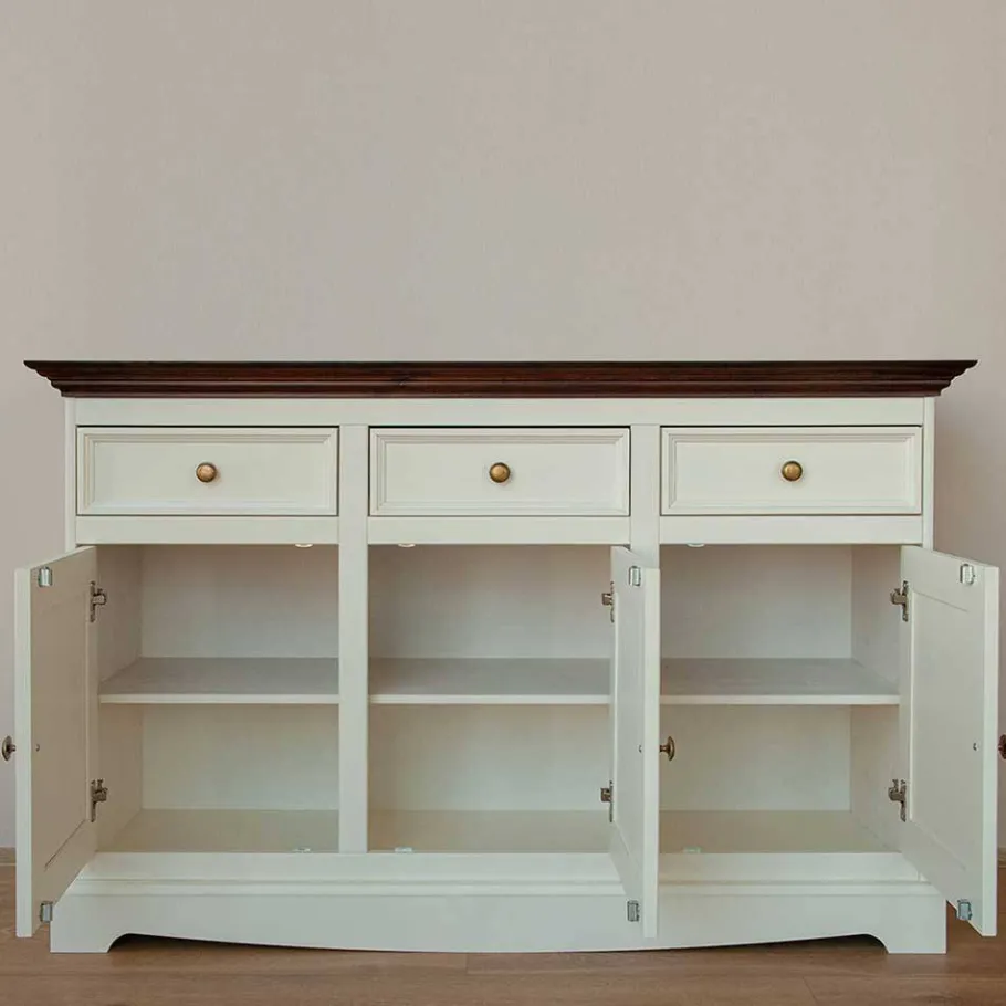 Best Landhaus Kombikommode in Weiß und Nussbaum - Manipur Sideboards
