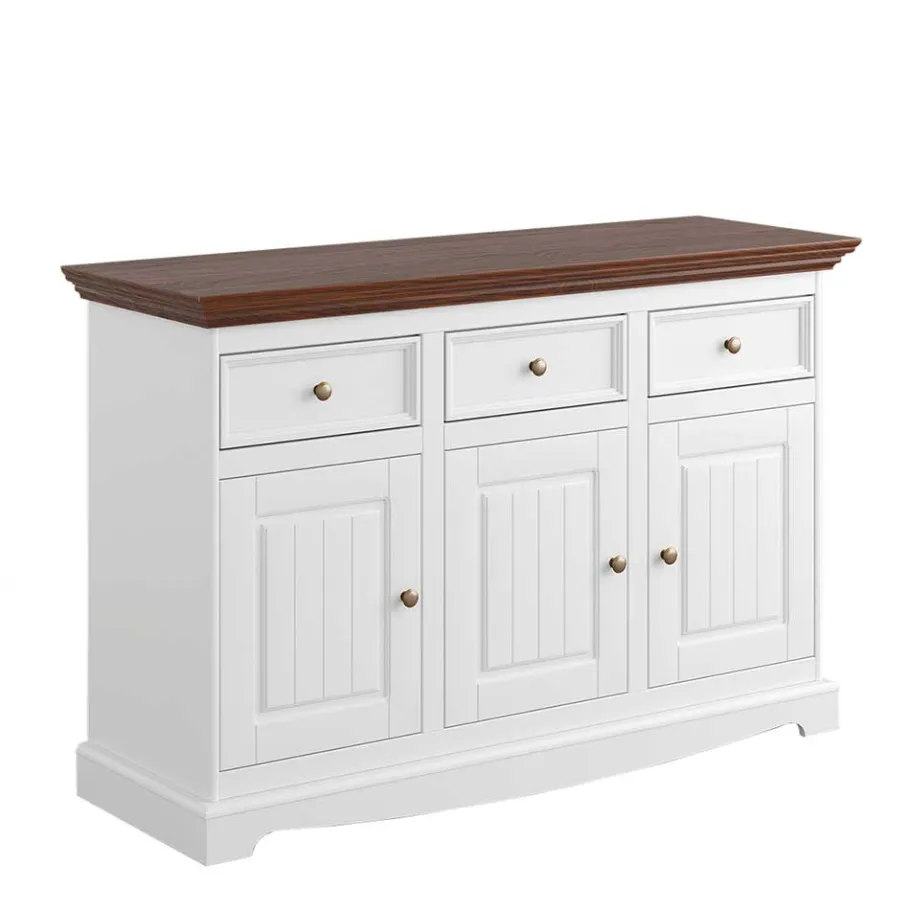 Best Landhaus Kombikommode in Weiß und Nussbaum - Manipur Sideboards