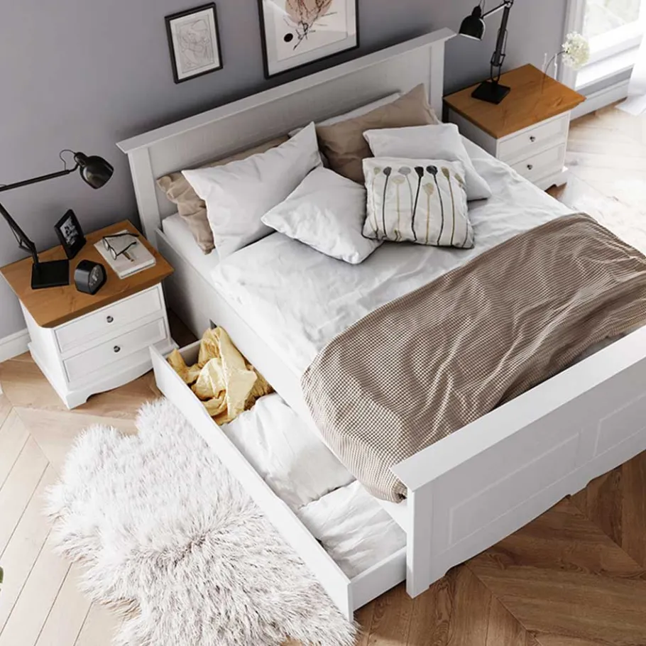 Sale Landhaus Nachtkommode mit zwei Schubladen - Bordona Kommoden