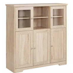 Best Landhaus Optik Highboard mit 2 Glastüren - Rienva Highboards