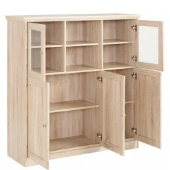 Best Landhaus Optik Highboard mit 2 Glastüren - Rienva Highboards