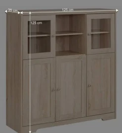 Best Landhaus Optik Highboard mit 2 Glastüren - Rienva Highboards