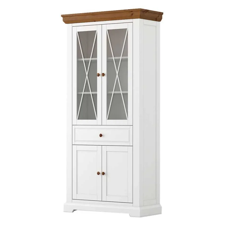 Best Landhaus Vitrinenschrank aus Kiefer zweifarbig - Zalya Schränke