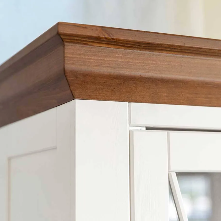 Best Landhaus Vitrinenschrank aus Kiefer zweifarbig - Zalya Schränke