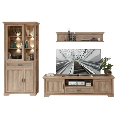 Discount Landhaus Wohnwandmöbel in Eiche NB - Barack (dreiteilig) Wohnwände