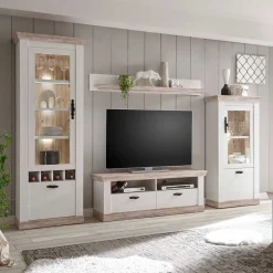 Best Landhaus Wohnzimmer Möbel Set Nedita in Weiß & Pinie (vierteilig) Wohnwände