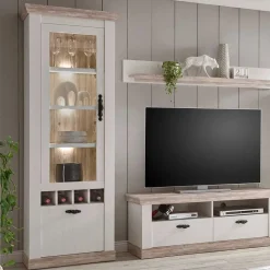 Best Landhaus Wohnzimmer Möbel Set Nedita in Weiß & Pinie (vierteilig) Wohnwände