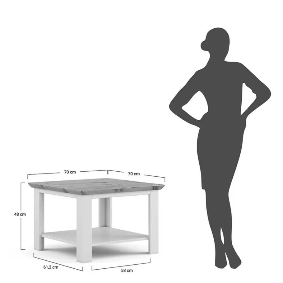 New Landhaus Wohnzimmertisch aus Kiefer zweifarbig - Zalya Tische