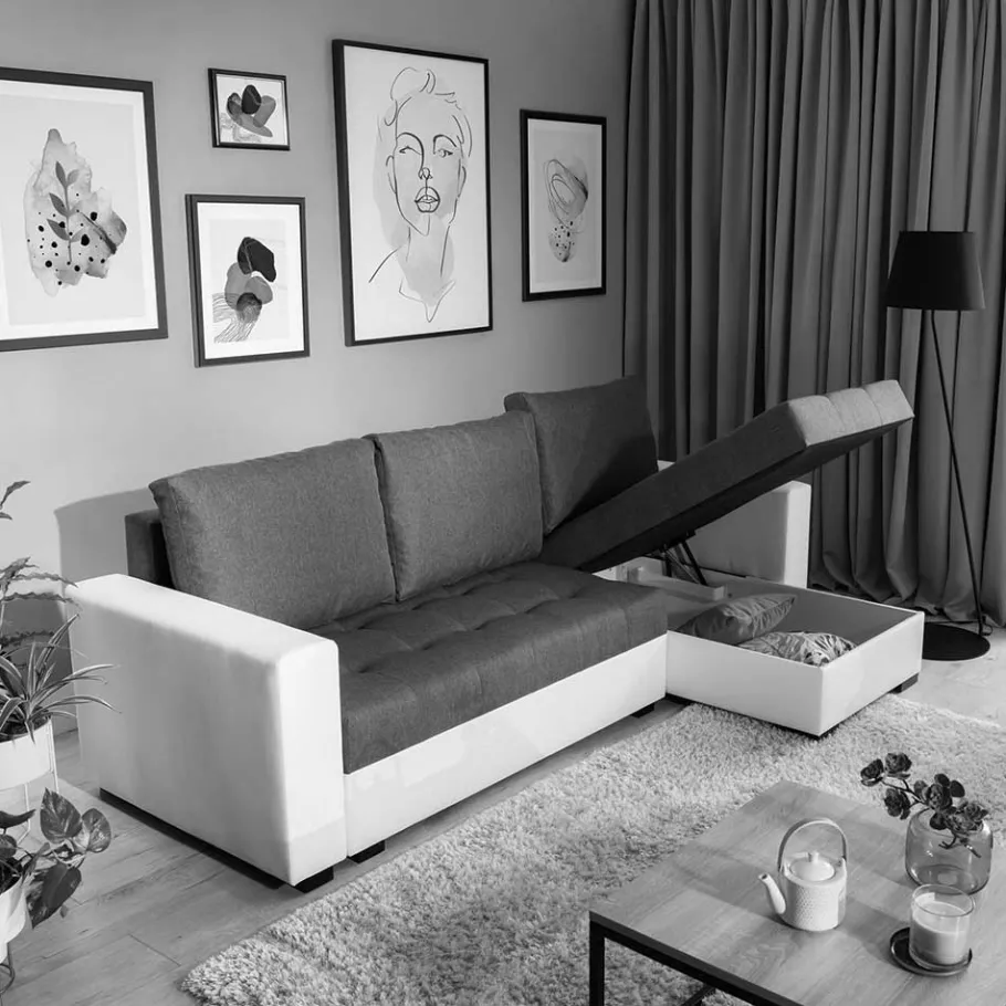 Sale L-Design Schlafsofa in Hellgrün und Weiß - Ingo Sofas