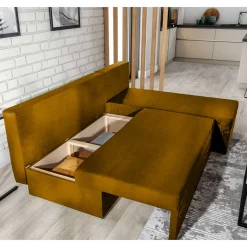 Best L-Schlafsofa in Senfgelb Velours - Xantra Sofas