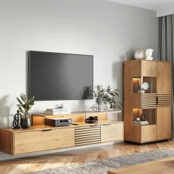 Best Massivholz Vitrine in Eiche mit Schwarz - Eribella Highboards|Vitrinen